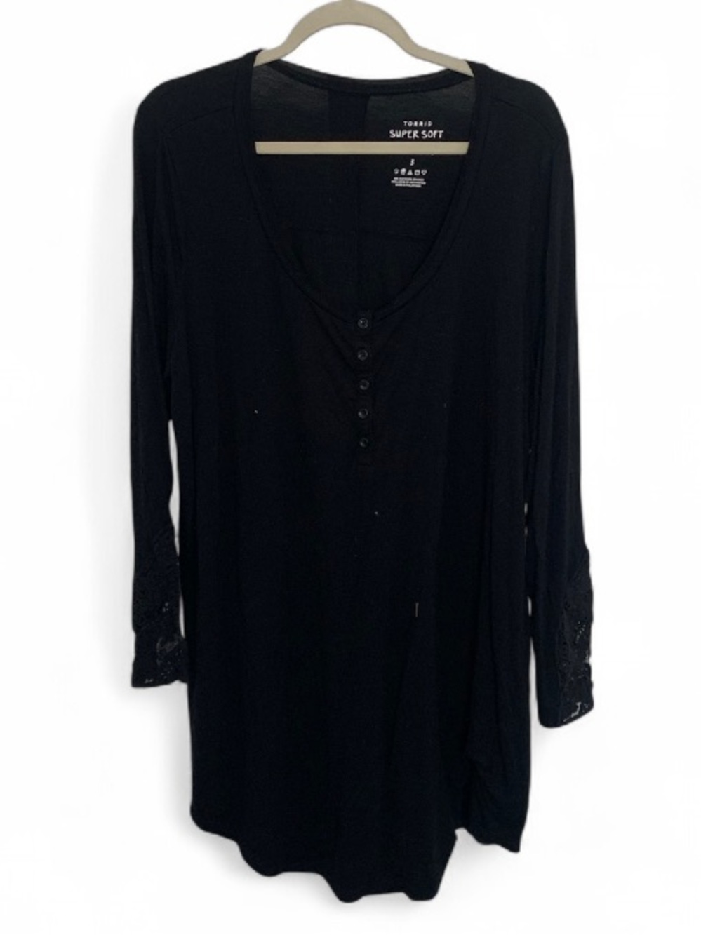 torrid Super Soft Knits Black Henley Tunic with Lace Sleeve Detail
